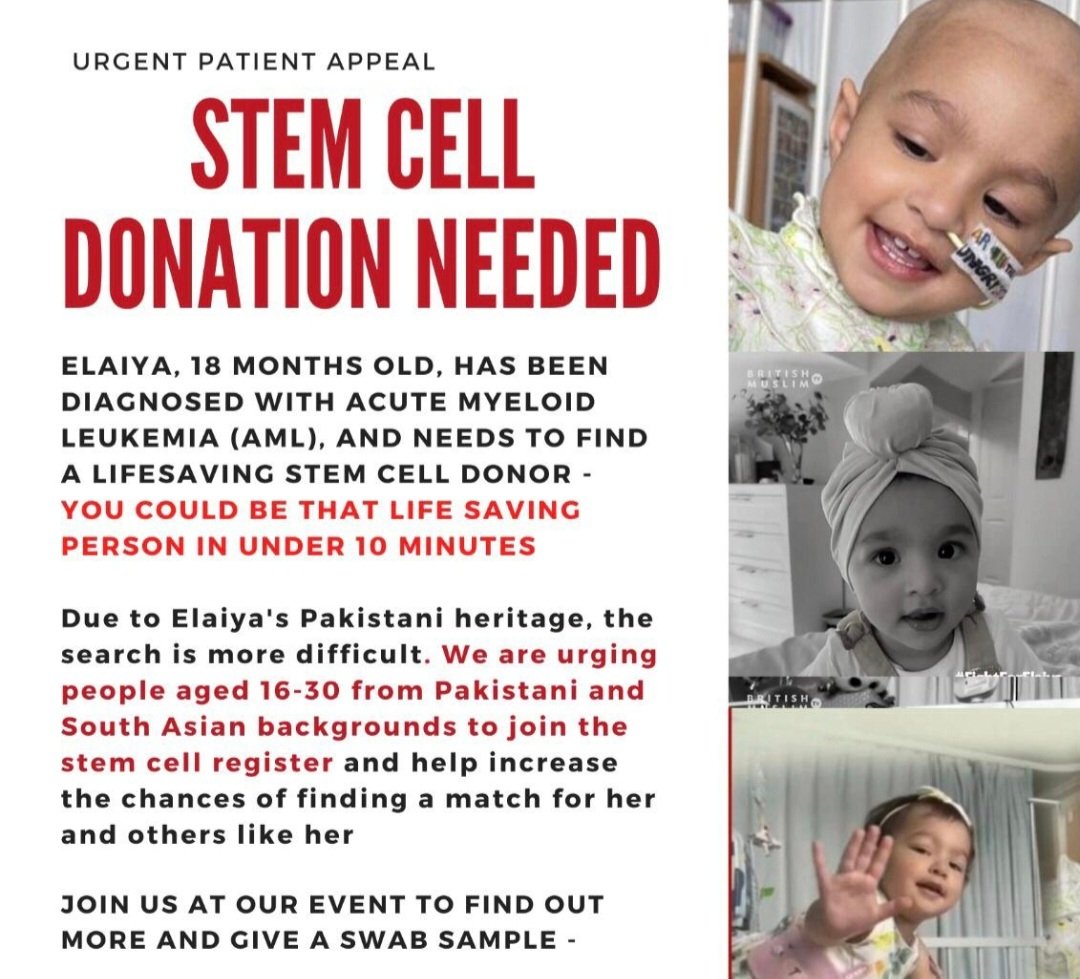 URGENT APPEAL - We're appealing to South Asian communities to register as a stem cell donor to find a match for Elayia. Please register your interest with <a href="/DKMS_uk/">DKMS UK | We Delete Blood Cancer</a> click here 👇🏽

dkms.org.uk/register-now

<a href="/almurray/">Al Murray 🇺🇦</a> <a href="/DKMSinWiltshire/">DKMS Wiltshire Volunteer Hub</a> @tvsanjeev <a href="/datriworld/">DATRI Blood Stem Cell Donors Registry</a> <a href="/SAHealthAction/">SAHA UK</a> <a href="/SAPHAinfo/">South Asian Public Health Association (SAPHA)</a>