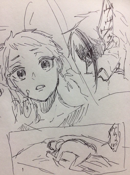 喰種パロなジェイカリ。酷い落書きなので目を瞑って欲しい。クソ眼鏡先輩と一緒で尾赫とかだといいな。いつか描きたい。 