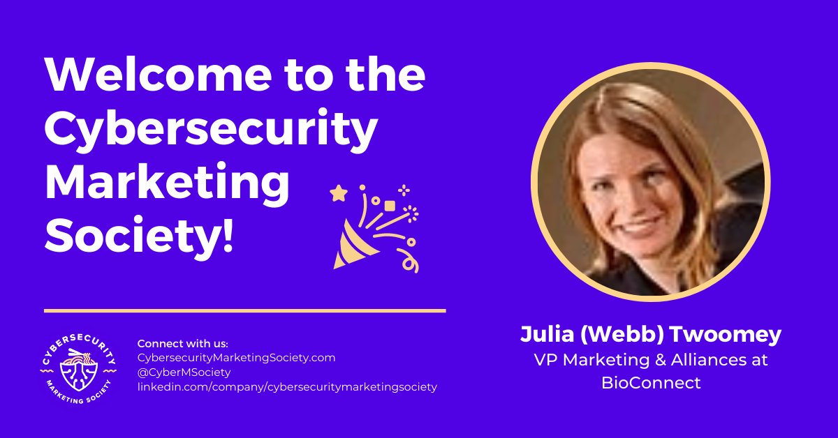 Welcome Julia Twoomey, the newest member of the Cybersecurity Marketing Society! Julia is the VP Marketing &amp; Alliances at <a href="/bioconnect/">BioConnect</a>. Join us in saying hi!

#welcome #community #cybersecuritymarketing #newmember #announcement #cybersecuritymarketingsociety #cybersecurity