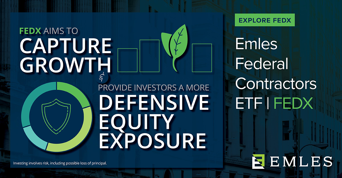 EmlesAdvisors's tweet photo. Companies with federal contracts may provide investors defensive equity exposure and some benefits over cyclical sectors. Defensive equity exposure with $FEDX: Emles Federal Contractors ETF. https://t.co/PKyqhd1bp9 https://t.co/Lcx05drrTI