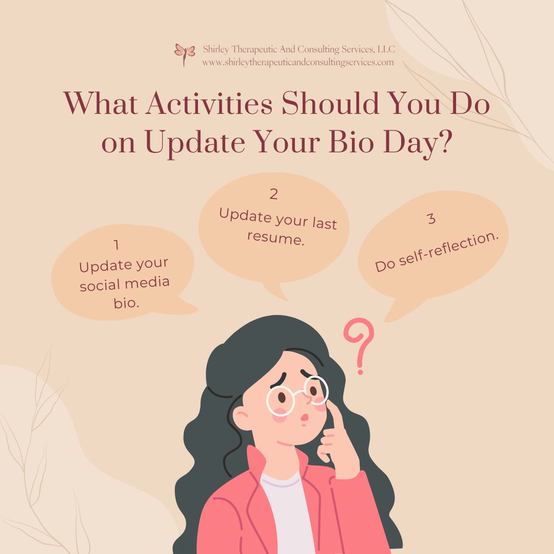 Fear_Therapy's tweet photo. Today is the Update Your Bio Day! How about updating your twitter bio today? This holiday is a fun celebration and can be a reminder that we are good enough as we update our own BIOs.
#UpdateYourBioDay #youaregoodenough https://t.co/TAApjMnBtD