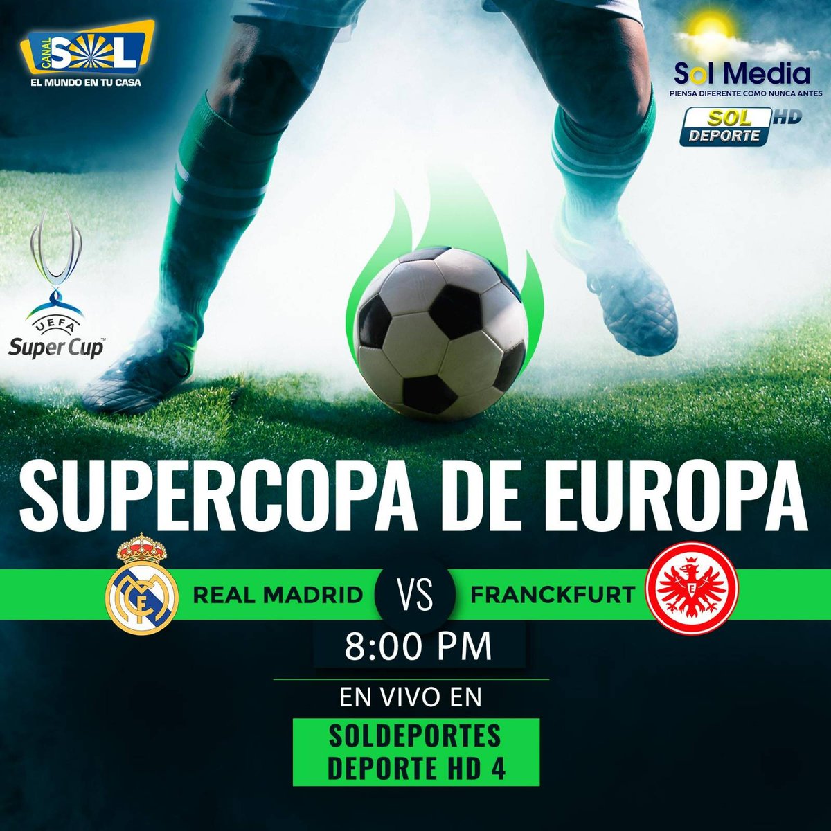 canalsol_tv's tweet photo. Esta tarde, no te puedes perder la final de la Super Copa de Europa entre el #RealMadrid vs #Franckfurt.
Siga el encuentro en @soldeporte o en Deporte HD4
#Soldeporte
#canalsol #elmundoentucasa https://t.co/fGIovNL1Te
