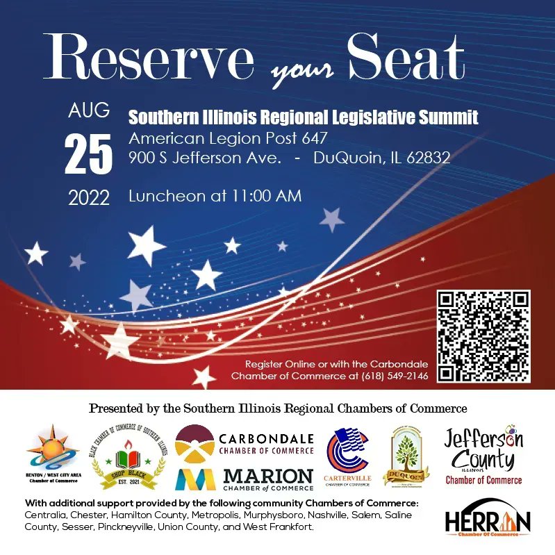 Marion_Chamber's tweet photo. Make sure to register for the Regional Legislative Summit! Held on on August 25th at the American Legion Post 647 at 900 South Jefferson Avenue in DuQuoin Illinois.    https://t.co/yGEbJLFb1z https://t.co/dQoRuD698x