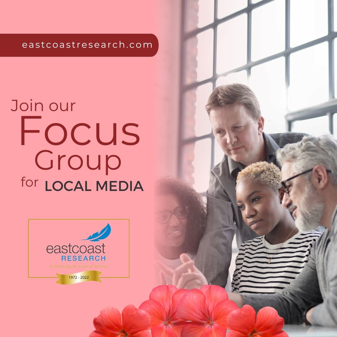 Join our in-person focus groups and give your opinions about local media. 
Visit eastcoastresearch.com to register.
#eastcoastresearch #paidparticipants #marketresearch #paidsurveys #researchrecruiting #earnextracash #focusgroup #youropinionmatters #localmedia #opinion #media
