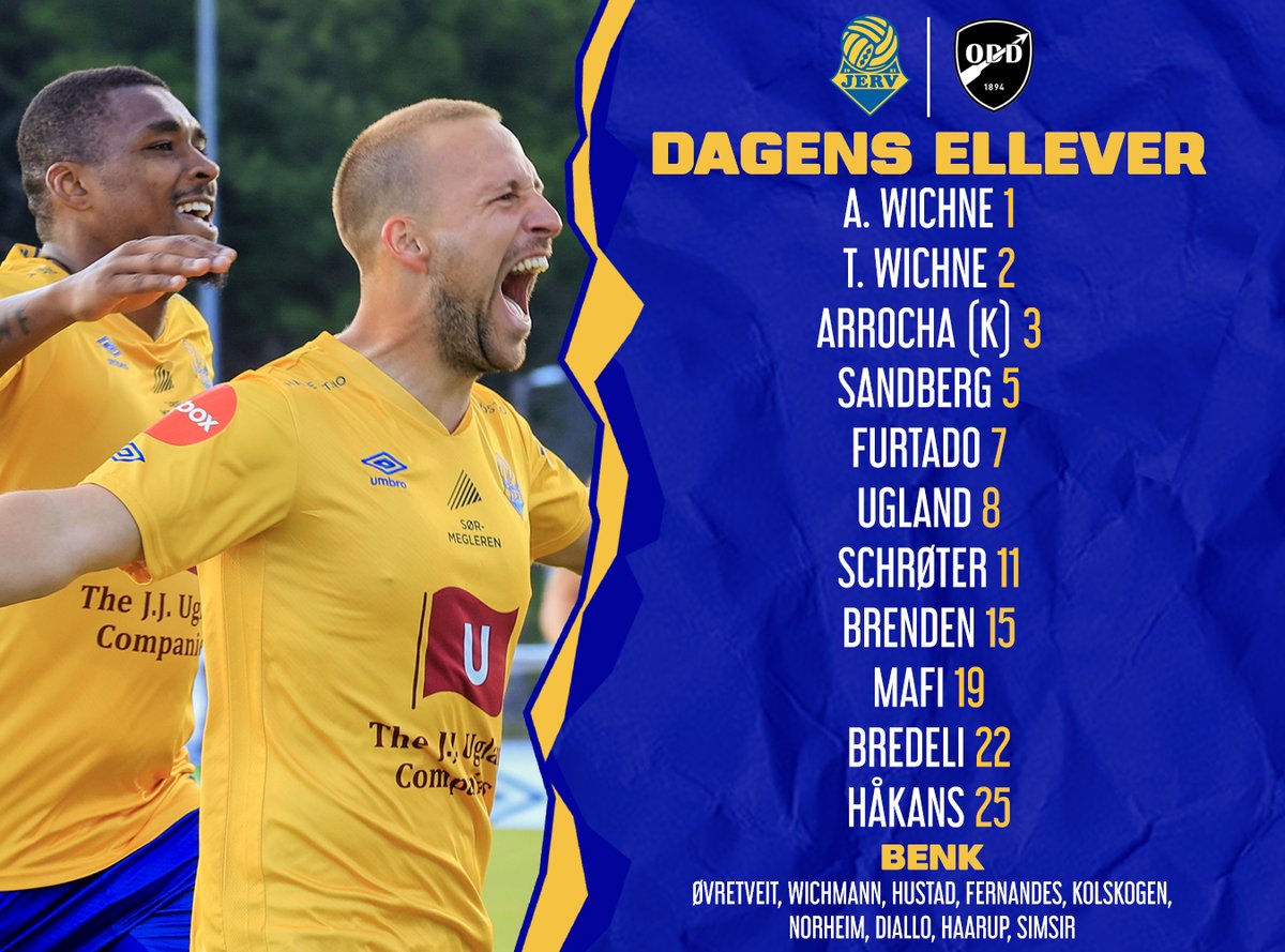 FKJerv's tweet photo. 1 time til kampstart! Her er laget som starter den tredje cuprunden mot @oddsbk 💙💛
#fkjerv #nmcupen https://t.co/CrYWl9IOhN