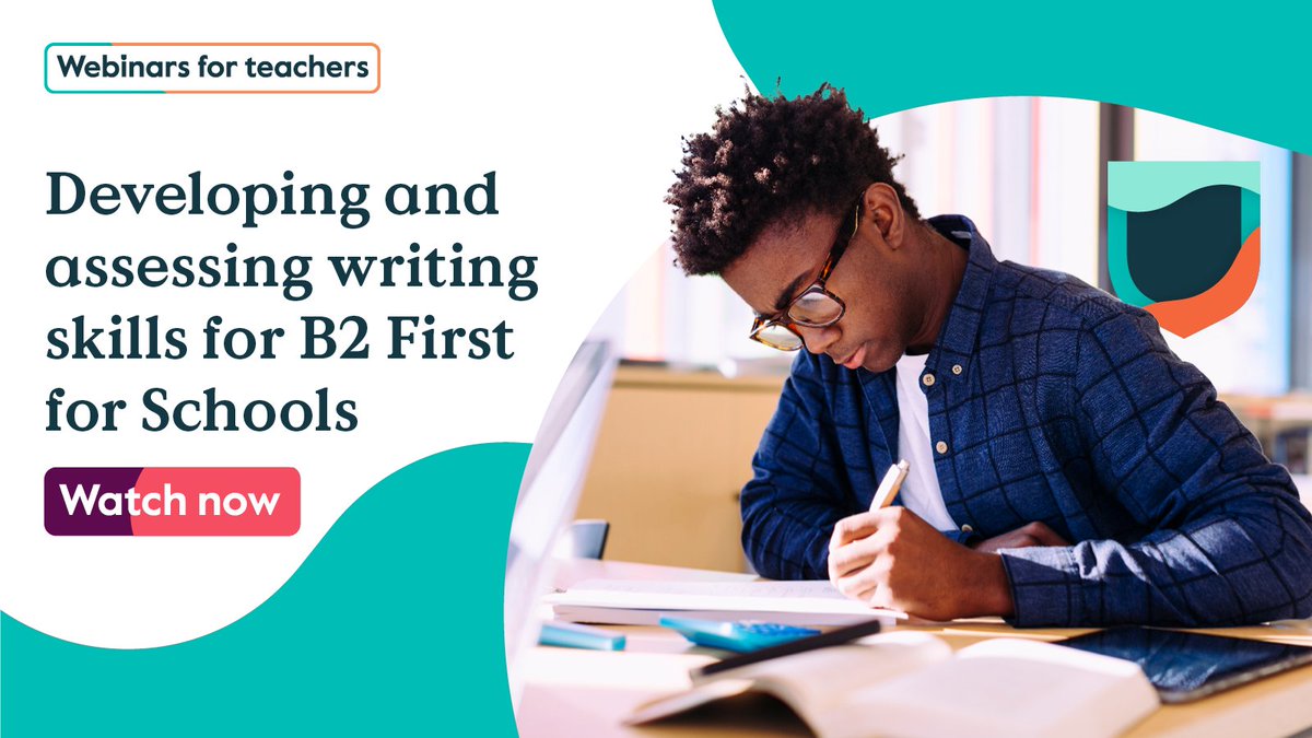 CambridgeEng's tweet photo. Preparing learners for B2 First for Schools?
This webinar will give you practical ideas to develop your learners' writing skills and guidance on how to assess and give feedback on their writing.
https://t.co/ESWnq0RtWo
#B2FirstForSchools #Writing #TeacherWebinar https://t.co/tic8wyTf6O