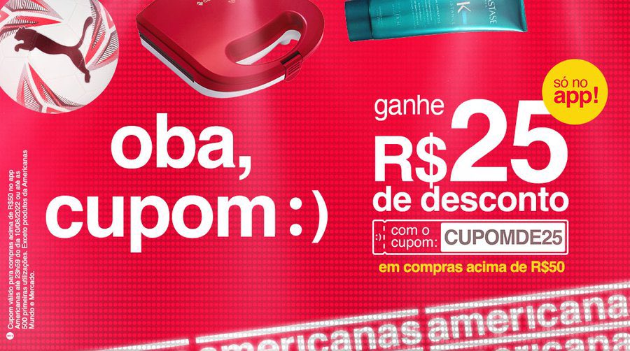 PromosDilemma's tweet photo. ♥️ Cupom Americanas ♥️

R$25 Off em compras acima de R$50!!!

🎟 Use o CUPOMDE25

🛒 https://t.co/MPbXWE715B https://t.co/XGF4MwiRFA