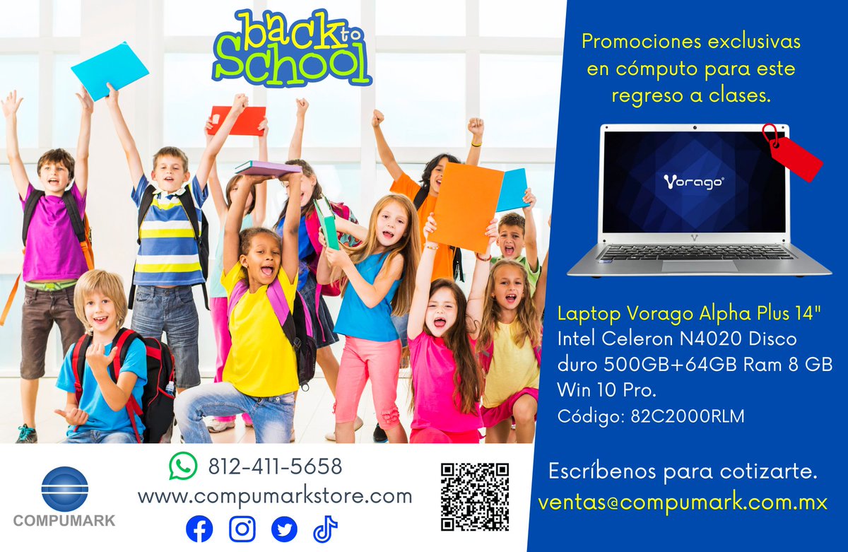 CompumarkMty's tweet photo. ¡Adquiere tu equipo de cómputo a precio especial para este regreso a clases!
📧ventas@compumark.com.mx
Whatsapp: 812-411-5658📲
#compumarkstore #Compumark #computadoras #backtoschool #RegresoAClases #escuela #ofertas #Promociones #promociones2022 #clasesenlinea https://t.co/oPBBfJSQGm