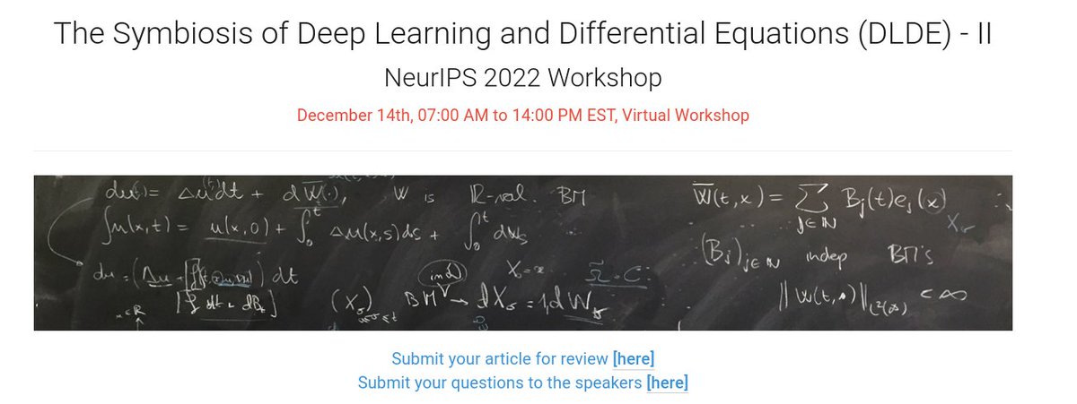 MichaelPoli6's tweet image. Join us for the second edition of the #NeurIPS2022 workshop "The Symbiosis of Deep Learning and Differential Equations"🌀

We're looking for your AI &amp;lt;&amp;gt; DE ideas: neural diff. eqs., neural operators, diffusion models and novel applications!

website: dlde-2022.github.io