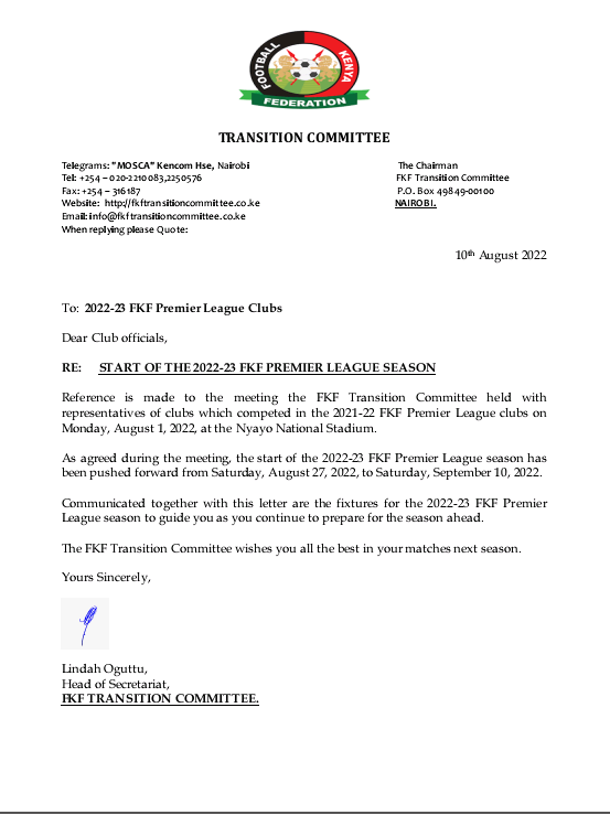 FKFtransition's tweet image. Change of Kick Off date.

#FKFPL
#FKFTransitioncommittee