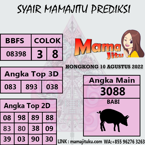 MAMAJITUGACOR's tweet photo. Pasaran HONGKONG 10 AGUSTUS  2022 
PREDIKSI: 08398 BBFS
Minimal DEPOSIT 5000
- 4D = Bayaran x 9300
- 3D = Bayaran x 970
- 2D = Bayaran x 97
WA:+855962763263
#MAMAJITU #MBAK4D #MAS4D #RADEN4d   #MBAK4D2 #MBAKTOTO #SLOTGACOR #TOGELONLINE  #GACOR #TRENDING #games  #angkajitu https://t.co/PyjOS1GB2w