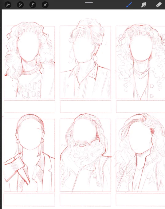 working on a new #6fanartschallenge to try to get out of this artblock and it's working so far! just finished the sketches, recognize anyone?👀 