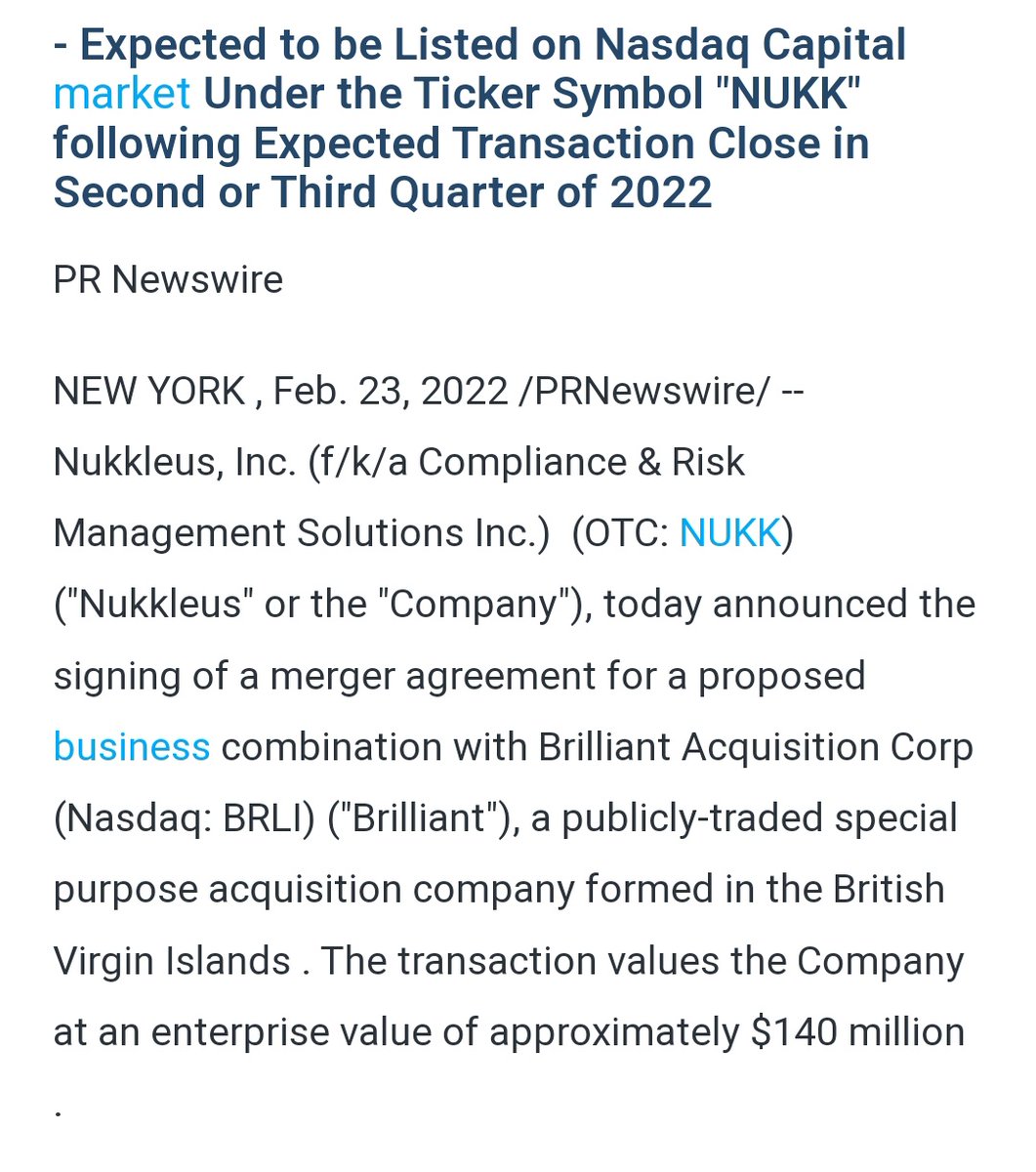 bigjossef's tweet photo. $NUKK the merger with $BRLI a NASDAQ corporation trading at $10.50/share is one step closer #OTCMarkets #OTCQB #otc #NUKK https://t.co/bYTkkBaqGd