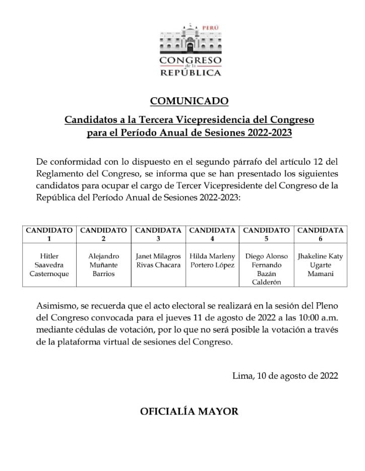 candidatos tercera vicepresidencia