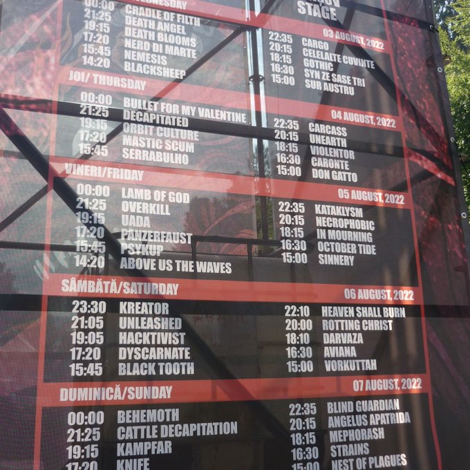 Festival schedule at the entrance.