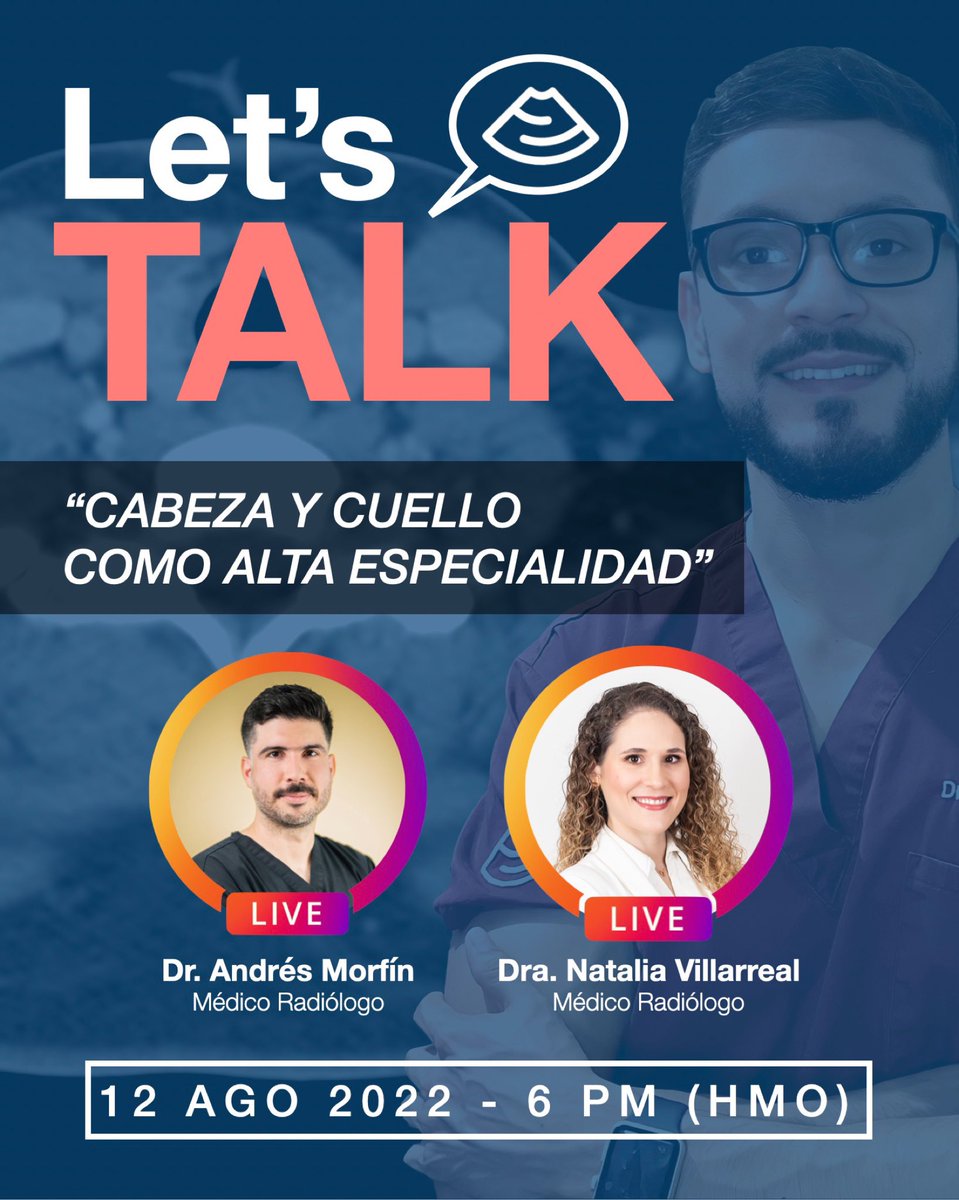 No se pierdan este viernes el LIVE que tendremos con <a href="/nattvb1/">Dra. Natalia Villarreal del Bosque</a> y <a href="/VelaMorfin/">Andrés Morfin Vela</a>. 

Natalia y Andrés nos compartirán su experiencia en el camino de volverse especialistas en Imagenología de cabeza y cuello.

<a href="/cmri_1/">Consejo Radiologia</a> <a href="/SocMexRad/">SMRI</a> <a href="/HgeImagen/">Residentes Imagenología HGE</a>
