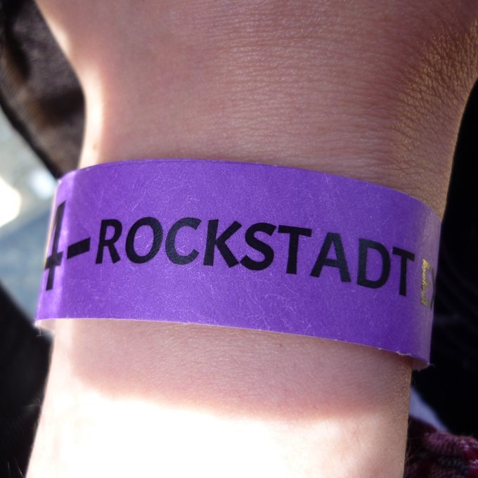 My purple day 4 Rockstadt Extreme Fest wristband on my wrist.