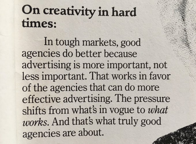 On the upside of a downturn - a counter-intuitive argument from David Abbott about why good agencies do better in tough markets...

Via WSJ ad