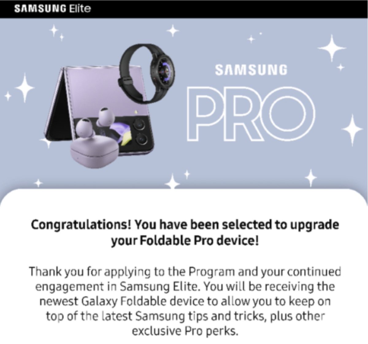 Happy #SamsungUnpacked Day TMO Fam! New Samsung Pro Acceptance notifications have officially been sent out. Please check your Samsung Elite app for details as well as the Terms &amp; Conditions. To all those accepted, congratulations!! See you on the #flipside!
#getFLEXEDon
