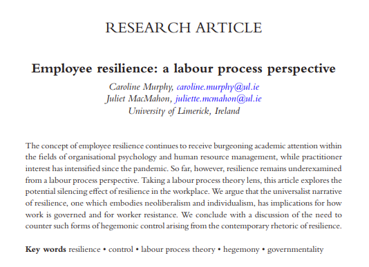 wgejournal's tweet image. Do you want to learn more about #Employee #Resilience through a #LabourProcess perspective? ⚡

Read our new paper by @carolineomurchu and Juliet MacMahon here. 🌟 👇
doi.org/10.1332/273241…

#Hegemony #Governmentality #Resilience