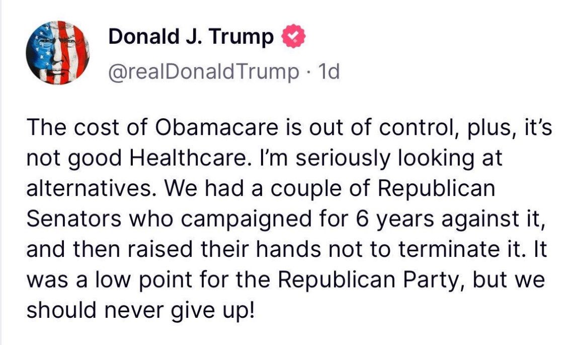 SenWarren's tweet photo. Donald Trump failed to repeal Obamacare, but he's once again threatening to rip away health care from millions of Americans. It's dangerous &amp; must be rejected. How do we lower health costs? By taking on giant corporations who rig the system —exactly what the Biden admin's doing. https://t.co/m8lGsEwaX8