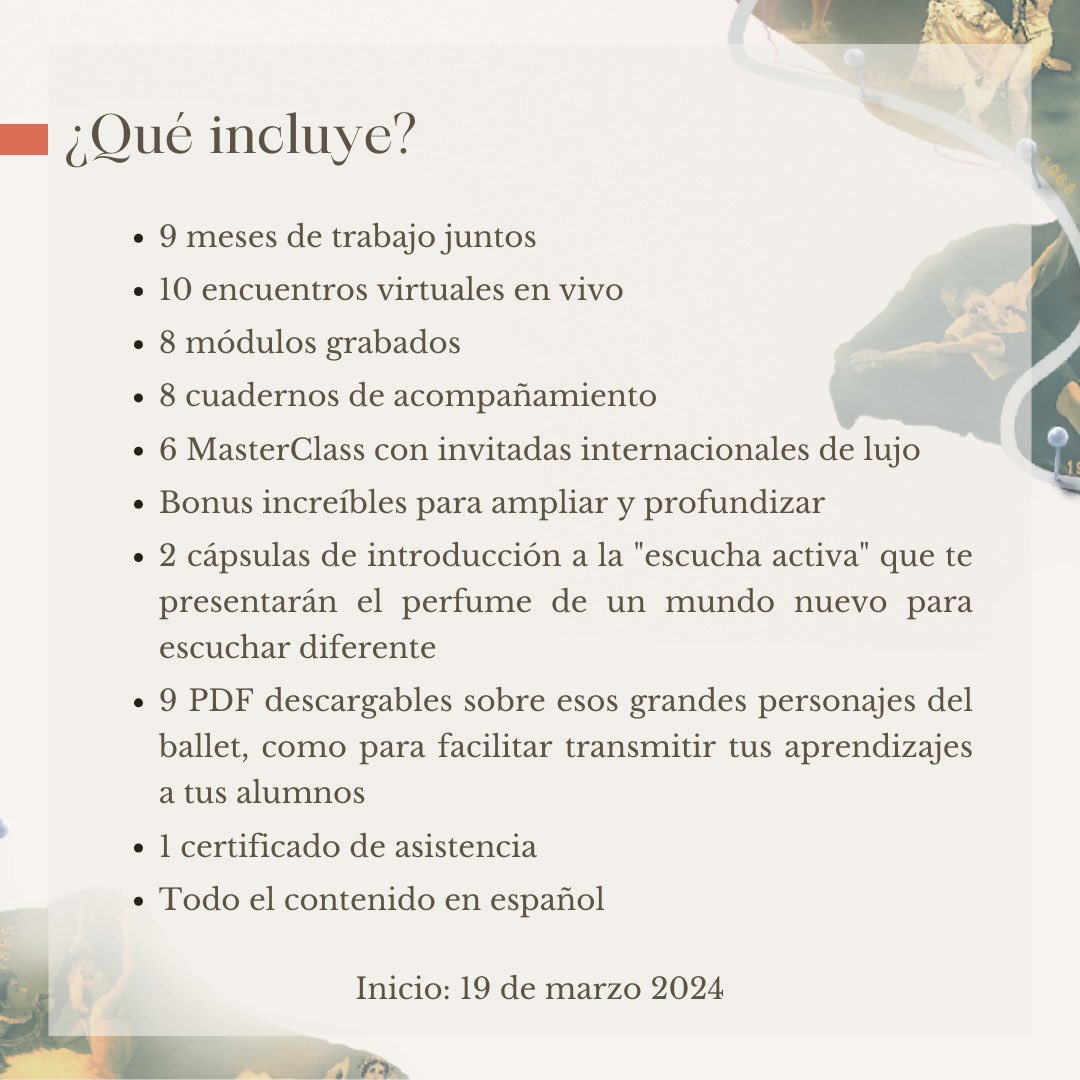 🩰Sabes que el ballet te moviliza, te emociona, te genera emociones que otras cosas no🩰

Pero quiero decirte que hay muchas maneras de vivir o sentir el ballet… yendo al teatro, bailando, yendo a clases pero también estudiando SU HISTORIA.

luciachilibroste.com/programa-una-h…