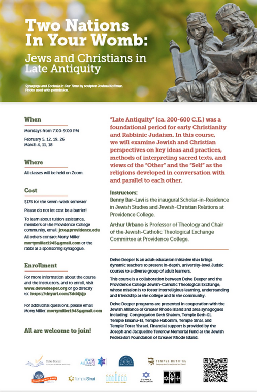 Excited to be teaching this community course on Judaism and Christianity in Late Antiquity this spring with my colleague Benny Bar-Lavi. Appreciate the invitation from the Delve Deeper consortium. Register here: delvedeeper.org/winter-2024-cl…