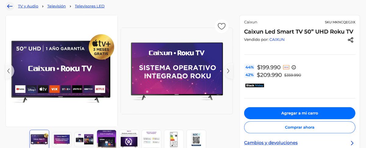 #BlackFridayRata 📺 LED Smart TV Caixun con Roku 50' 4K (C50V1UR) bajó a $199.990 con...

🐀 Todo medio de pago en La Polar
🐀 💳 Cencosud Scotiabank en París

➡️ descuentosrata.com/oferta/9510/le…