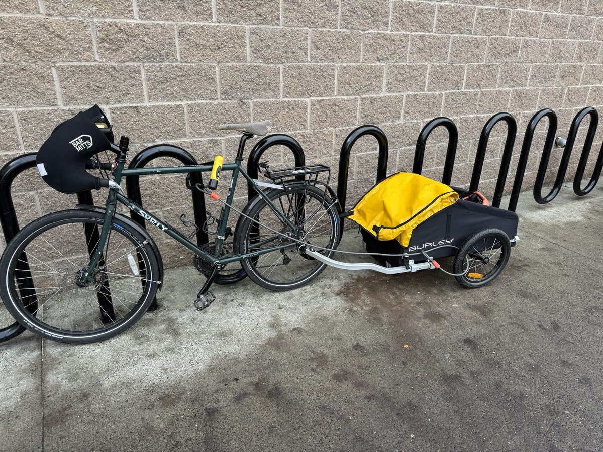 I crossed the last frontier and did the full Costco run by bike. Note world’s dumbest bike rack. Also slows cars down before they hit the wall. #bikeeverywhere #bikelife #surlybikes #Tacoma #buildmorebikeinfrastructure
