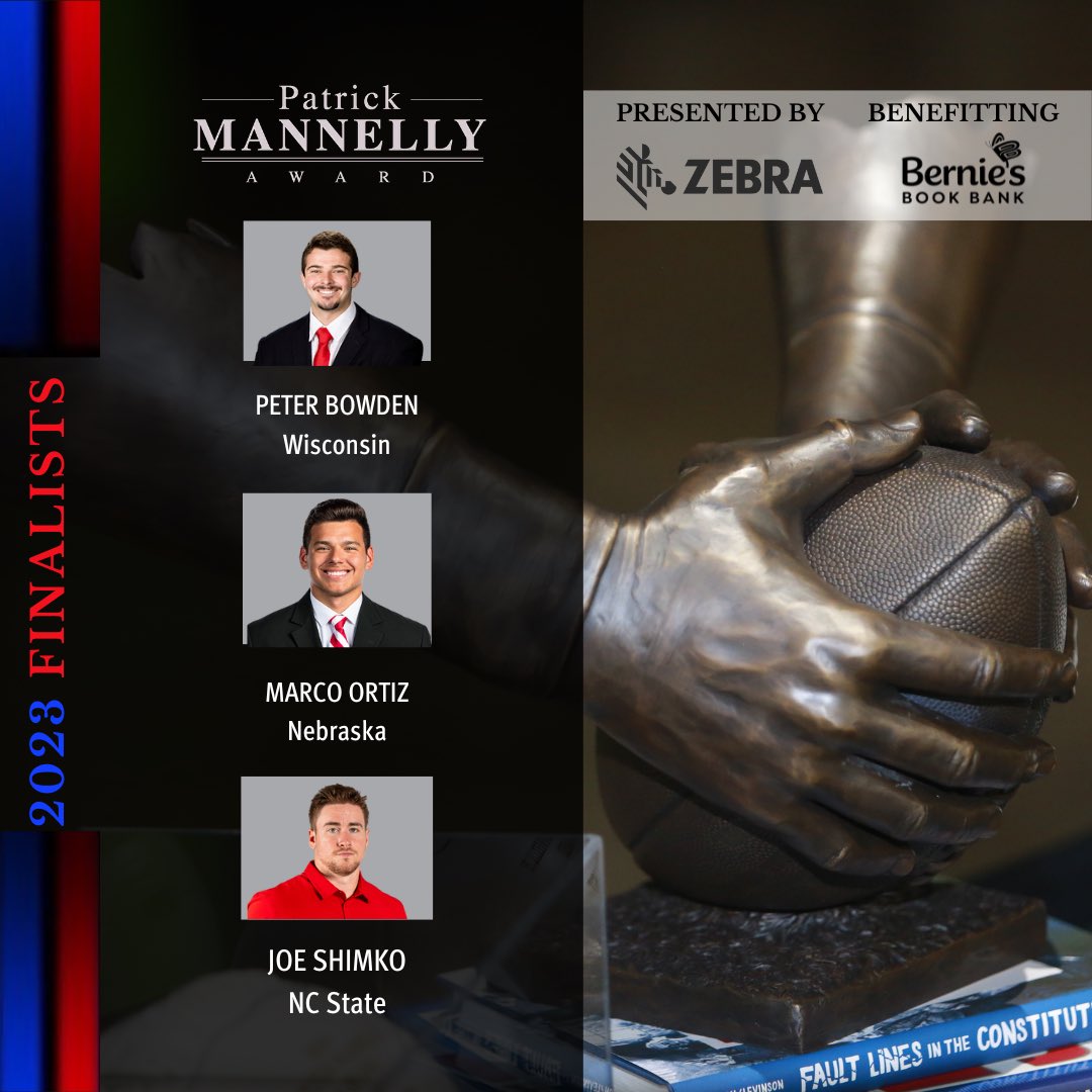 All of us at The Patrick Mannelly Award are proud to announce the three finalists for this year’s award for top college Long Snapper! We look forward to seeing these three Long Snappers, and their families, at Bernie’s Book Bank on December 9th!