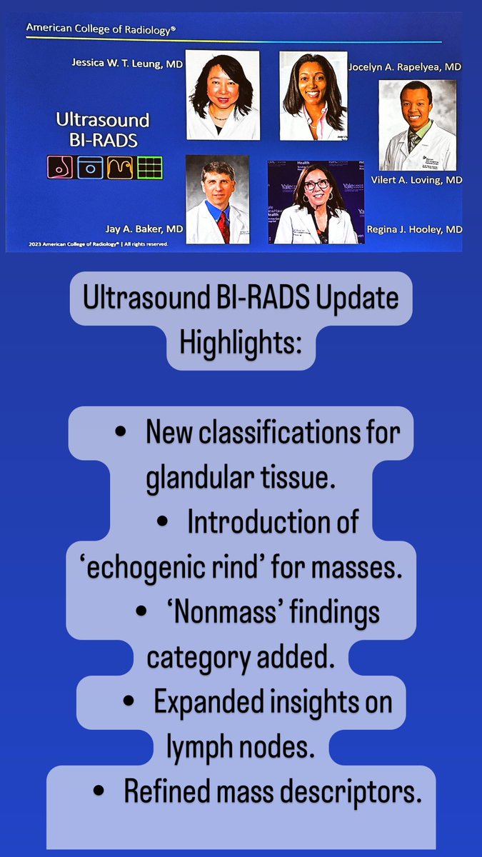 Ultrasound BI-RADS update by Dr. <a href="/DrJessicaLeung/">Dr. Jessica Leung</a> : Introducing new classifications for glandular tissue, ‘echogenic rind’ for breast masses, expanded lymph node analysis. A leap forward in ultrasound diagnostics. #Ultrasound #Radiology #BreastHealth #RSNA2023