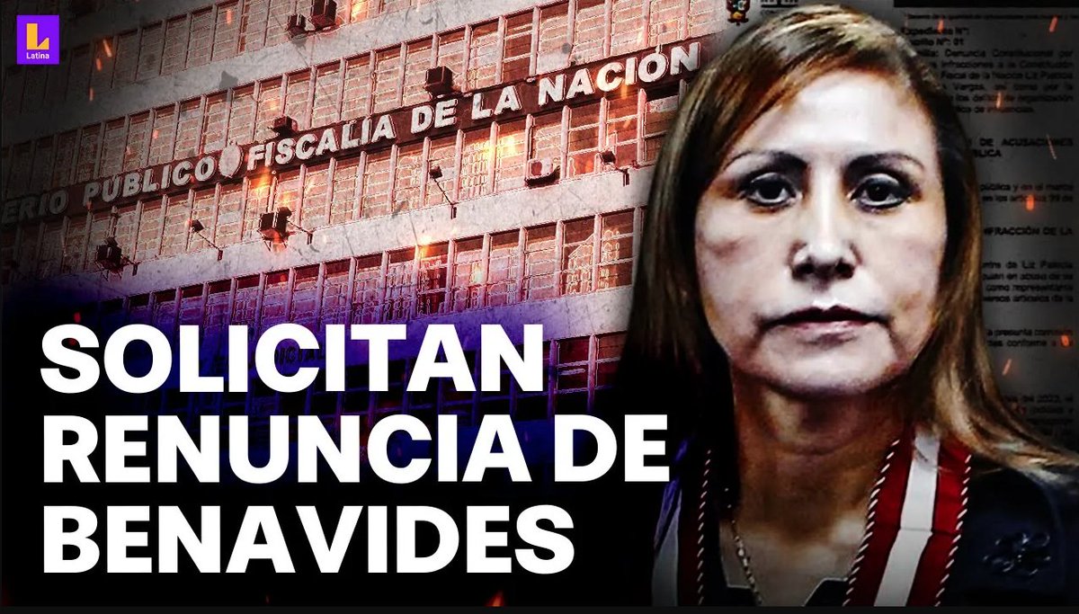 Latina_Noticias's tweet photo. 🚨 Fiscales supremos piden renuncia de Patricia Benavides. 
#BNMN 

 #VIDEO ➡️ https://t.co/g6TA4OTiSL

📲🖥️ Suscríbete a nuestro canal de YouTube.
#LatinaNoticias https://t.co/wSNTe9QSvD