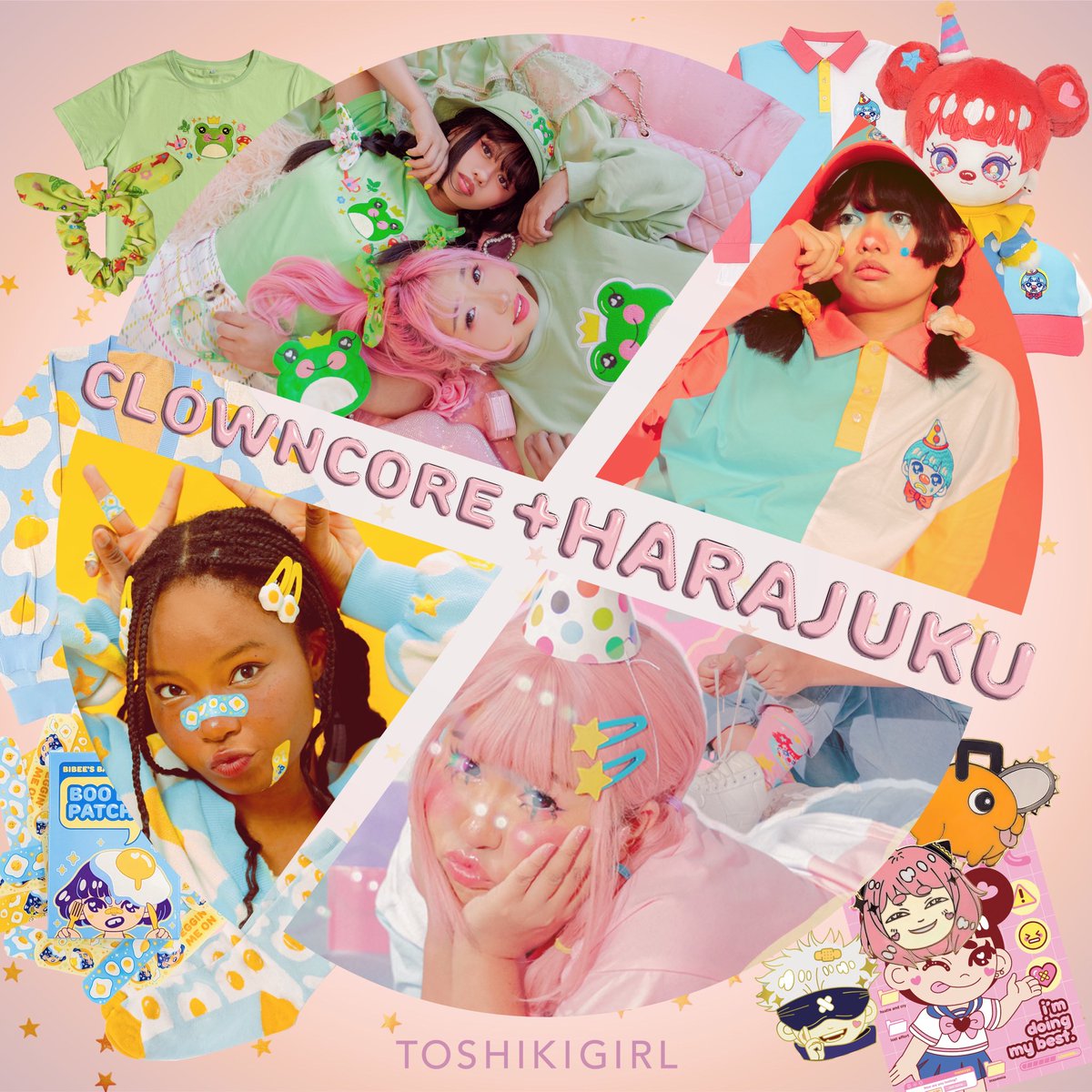 should we take cyber monday to introduce ourselves real quick? 

hey there gamerz 🤩 we’re Toshikigirl! an artist/designer run small brand that specializes in jfashion harajuku aesthetics revolving around our ocs! (who are mostly circus clowns)
10-60% OFF->toshikigirl.com
