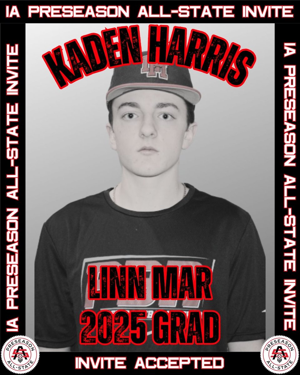 Prep Baseball Iowa (@prepbaseballia) on Twitter photo 𝟐𝟎𝟐𝟒 𝐈𝐀 𝐏𝐫𝐞𝐬𝐞𝐚𝐬𝐨𝐧 𝐀𝐥𝐥-𝐒𝐭𝐚𝐭𝐞
Kaden Harrris ➡️ 𝘐𝘯𝘷𝘪𝘵𝘦𝘥 𝘈𝘤𝘤𝘦𝘱𝘵𝘦𝘥
✖️: @K14harris14
⚾: SS
🎓: 2025
📚: <a href="/LMLionBaseball/">Linn-Mar Baseball</a>
#IAPreseasonAS24
👤: loom.ly/6hB4kVk 𝟐𝟎𝟐𝟒 𝐈𝐀 𝐏𝐫𝐞𝐬𝐞𝐚𝐬𝐨𝐧 𝐀𝐥𝐥-𝐒𝐭𝐚𝐭𝐞
Kaden Harrris ➡️ 𝘐𝘯𝘷𝘪𝘵𝘦𝘥 𝘈𝘤𝘤𝘦𝘱𝘵𝘦𝘥
✖️: @K14harris14
⚾: SS
🎓: 2025
📚: <a href="/LMLionBaseball/">Linn-Mar Baseball</a>
#IAPreseasonAS24
👤: loom.ly/6hB4kVk