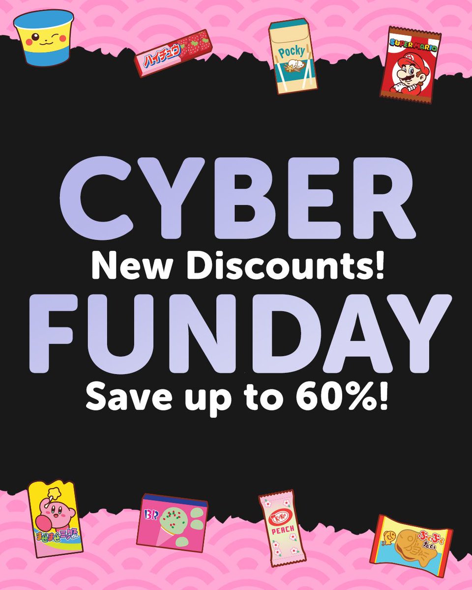 🔥 Claim a FREE Bag Of Chips! 🔥 New Discounts have been added to our CYBER FUNDAY SALE! 🍫🍬 Save up to 60% &amp; Get a FREE GIFT with every order! 🍭🎁

#japancandystore #cyberfunday #cyberfundaysale #cybermonday #freechips #yummiestsaleever