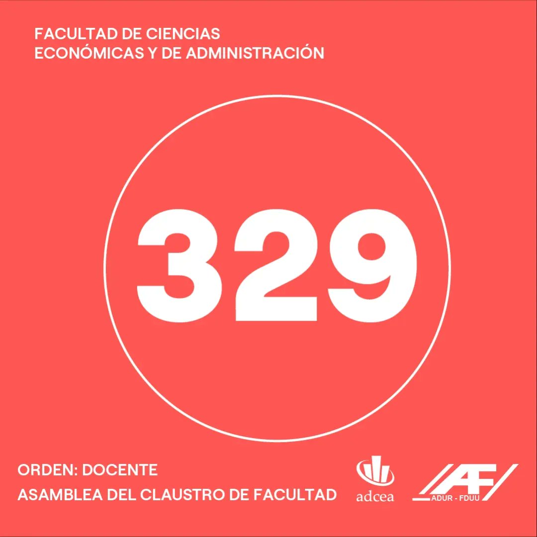 ADCEA1's tweet photo. Nuestra lista a la Asamblea del Claustro de Facultad es la 3️⃣2️⃣9️⃣

En estas elecciones universitarias los y las docentes de FCEA votamos las listas 328 y 329 🗳️ https://t.co/fovne00Qja