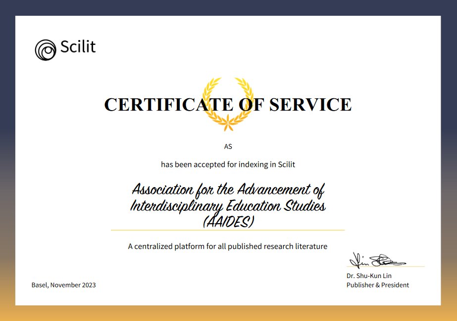 📢We are delighted to announce that Association for the Advancement of Interdisciplinary Education Studies (AAIDES) has been accepted for indexing in #Scilit.
🎉May this be the beginning of many more fruitful collaborations.