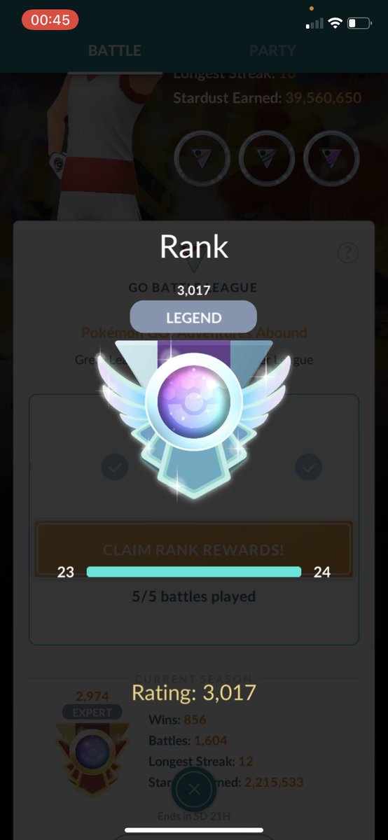 BdnPaulo's tweet photo. After so many weeks off the game, I’m glad to finally reach Legend again !  No 3rd shiny libre. 
More than happy to be back on the game and talking to my community. Depression and mental issues can happen to everyone. Good thing I was able to overcome that 🙏 https://t.co/nAUgyvF2hc