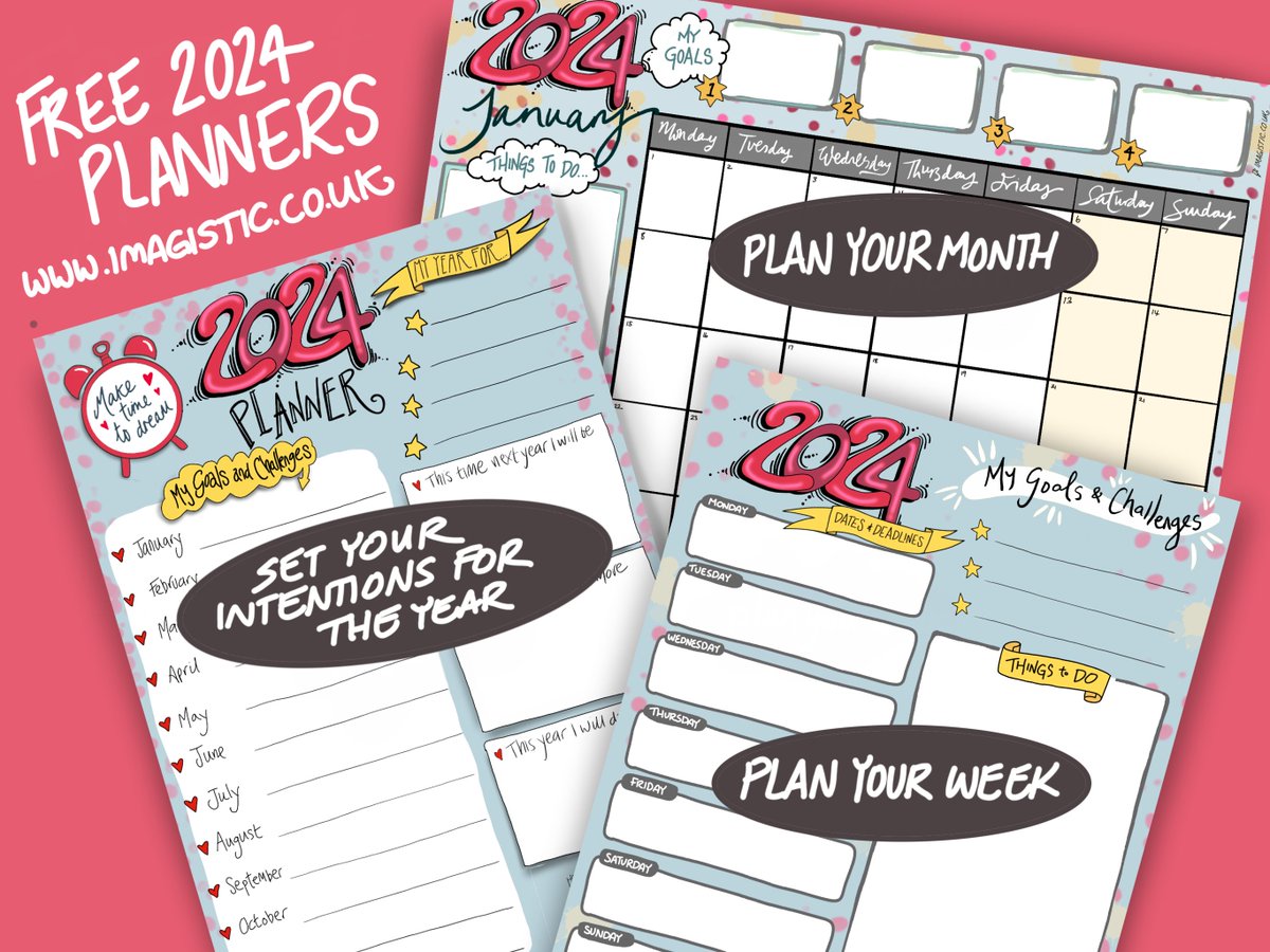 They're back for another year - FREE 2024 planners! Set your goals for the year, then plan each month and week. Download a set for free from the home page of my website imagistic.co.uk