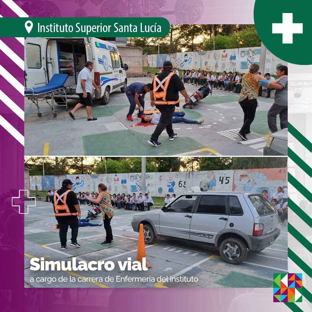 El Instituto Superior Santa Lucía realizó un simulacro de accidente vial a cargo de estudiantes de la carrera de Enfermería. 🏥