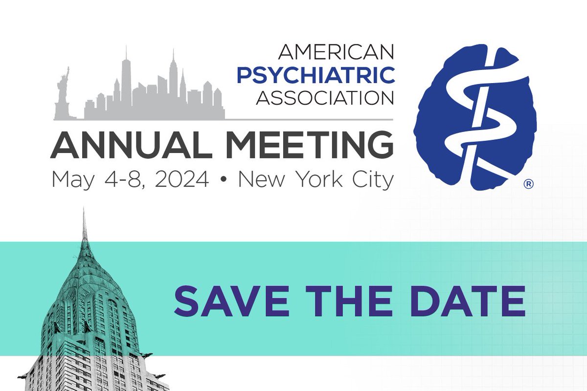 Mark your calendar for APA’s 2024 Annual Meeting. Join us May 4-8, in the vibrant city of New York for an eventful five days of trailblazing programming. Registration opens December 2023 Learn more at: psychiatry.org/annualmeeting