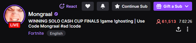 FNcompReport's tweet photo. 60k watching Mongraal play the Victory Cup Round 2

Comp numbers are UP GOOD 📈 https://t.co/CEmce1smVA