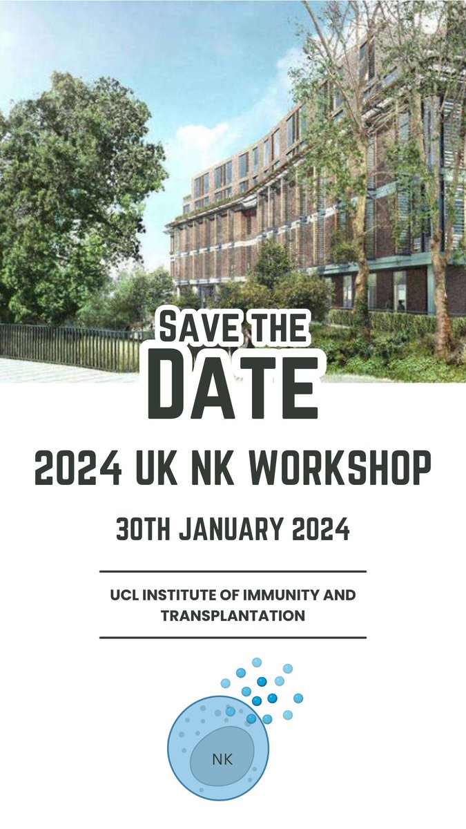 Join us for the UK NK cell meeting #UKNK2024 @iit_ucl on the 30th Jan 2024. Delighted to be hosting this workshop and look forward to a full day of exciting science! Register and submit abstracts 👇 eventbrite.co.uk/e/2024-uk-nk-w…