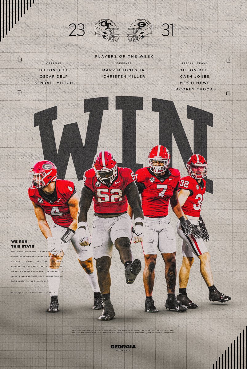 𝐈𝐧-𝐒𝐭𝐚𝐭𝐞 𝐑𝐢𝐯𝐚𝐥𝐫𝐲 - 𝐖 Game 12 - Win Poster #GoDawgs