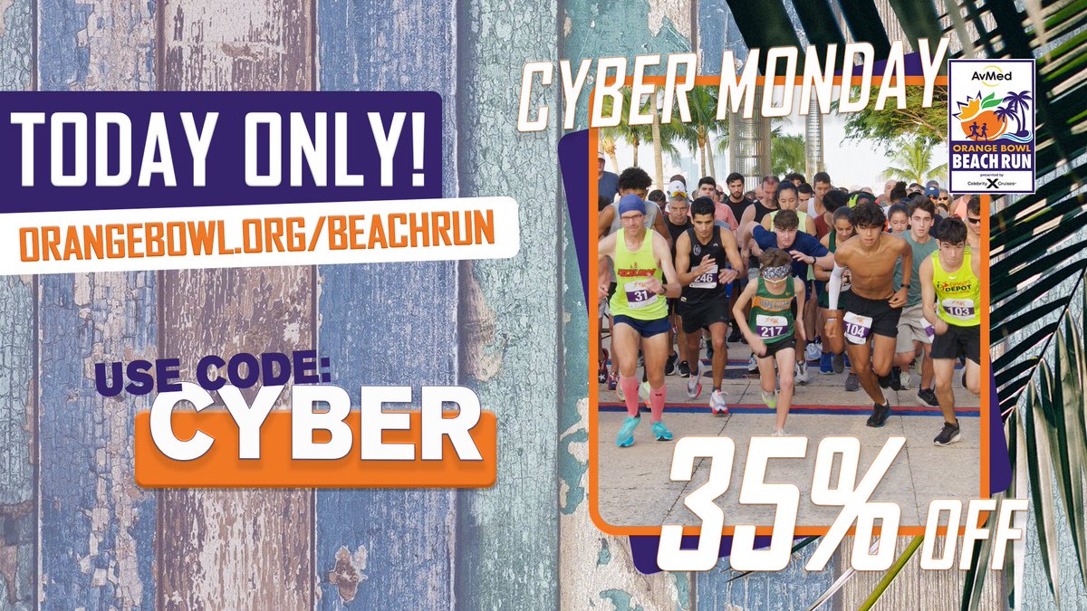🚨CYBER MONDAY ONLY DEAL🚨 Take 35% off your @AvMedHealth Orange Bowl Beach Run registration TODAY ONLY Use code: CYBER 🔗 runsignup.com/Race/Info/FL/M… BEST DEAL YET👀
