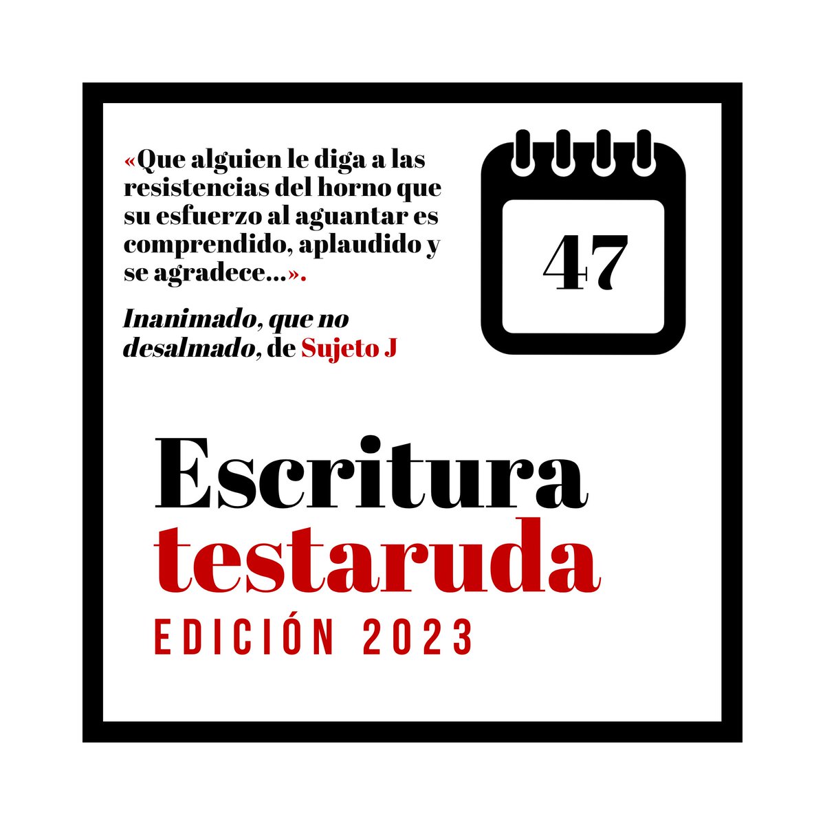 ¡Buena noche con su frescor intenso!

El relato destacado de la semana 47 ha sido «Inanimado, que no desalmado», de <a href="/ATomarPorKreto/">Apotejósico</a>. ¡Enhorabuena!

Podéis leerlo aquí: escrituratestaruda.com/2023/11/26/ina…

¿Y tú, a qué objeto desalmado quieres más?
