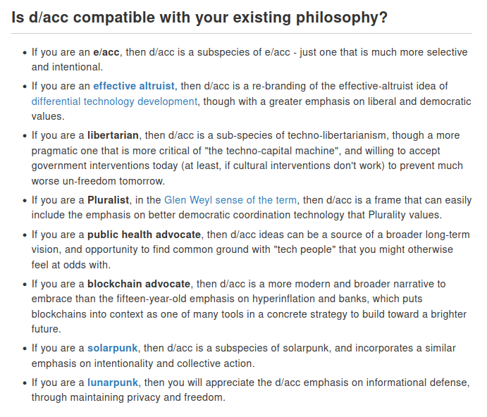 d/acc ideas can be compatible with lots of existing strands of thought: