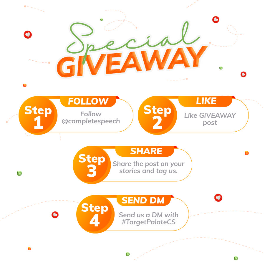 CompleteSpeech's tweet photo. You are invited to participate in the #giveaway of three TargetPalates on these dates!���

HOW TO PARTICIPATE ✨
1. Follow @completespeech on Instagram
2. Like this Post
3. Repost the giveaway on your Instagram story and tag us
4. DM us with #TargetPalateCS

Dec, 4th is D-DAY🫶🏼 https://t.co/ZiAUqQPzjm