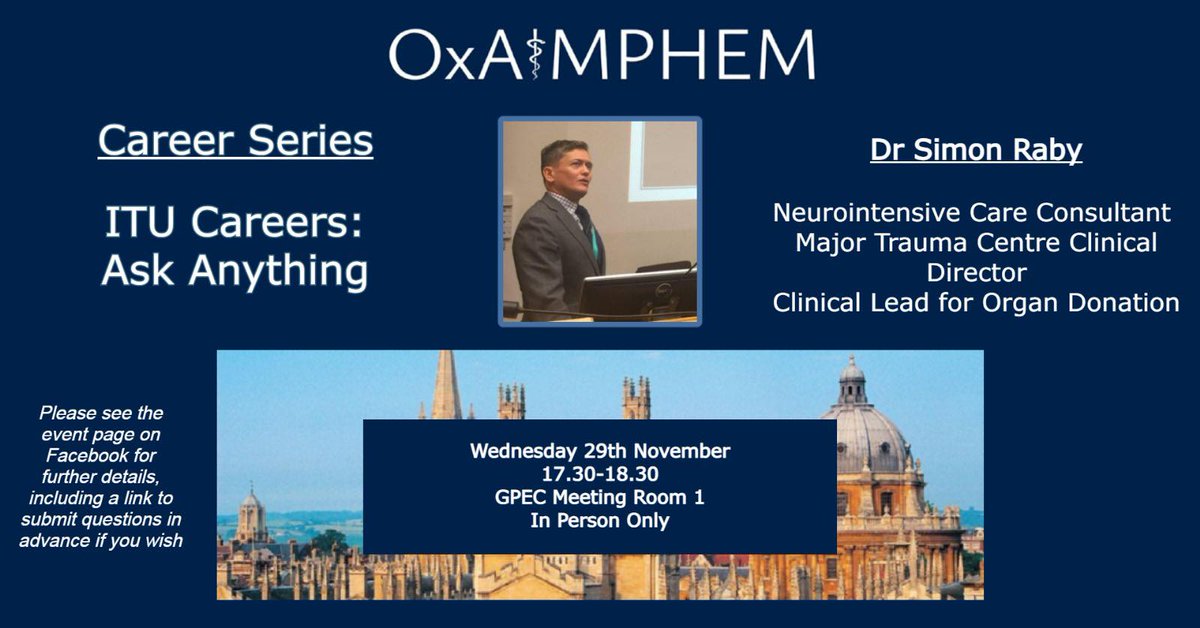 OxAIMPHEM's tweet photo. OxAIMPHEM are proud to announce our new career series! Kicking off the series is Dr Simon Raby, Consultant in Neurointensive Care, Major Trauma Centre Clinical Director and Clinical Lead for Organ Donation. https://t.co/i0sdQgd3mm