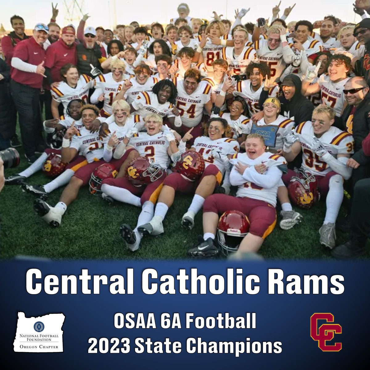 Congrats to <a href="/ccramfootball/">CC Ram Football</a> of Central Catholic High School! @osaasports 6A Football State Champions!